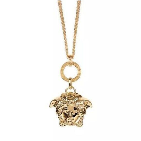 NIB Versace Medusa Head Pendant Gold Tone Triple Multi Chain Necklace $750 - Picture 1 of 11